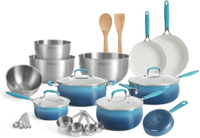 Woman 25 Piece Ceramic Nonstick Aluminum Easy Clean Cookware Set