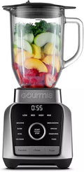 Gourmiia Digital Blender 38oz Glass Jar – 8 Auto Blend Programs 4 Speeds Pulse &amp Tamper – Ice Crusher Smoothie Maker BPA-Free Easy-Clean High-Speed Countertop Blender – Gray