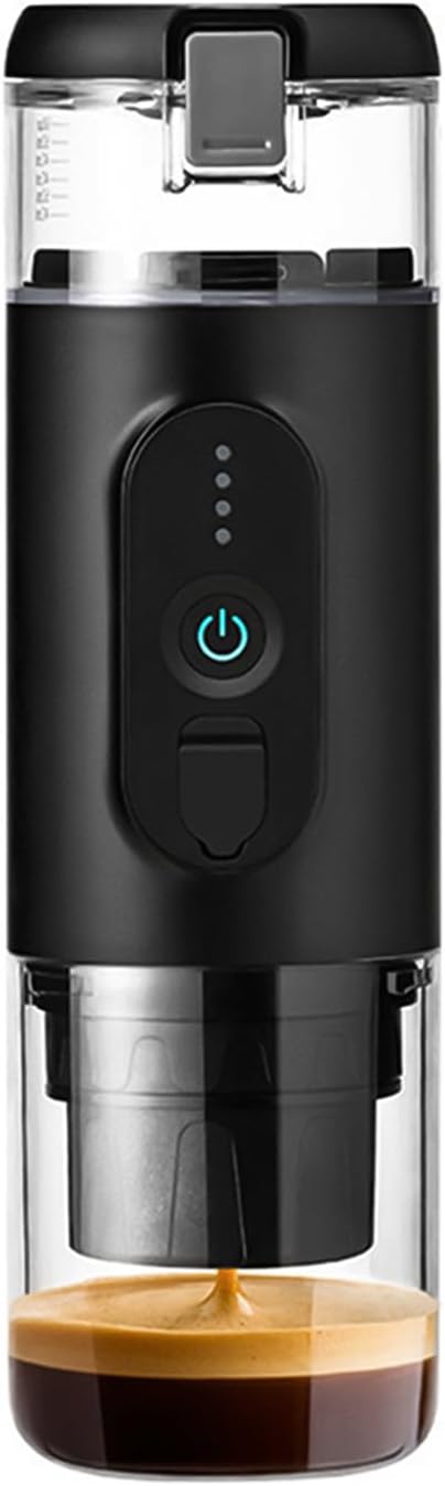 Yctze Portable Electric Coffee Maker - Cordless Mini Brewer with 2-in-1 GroundCapsule 18 Bar Pressure 2500mAh Battery Ideal for Travel &amp Camping (Black)