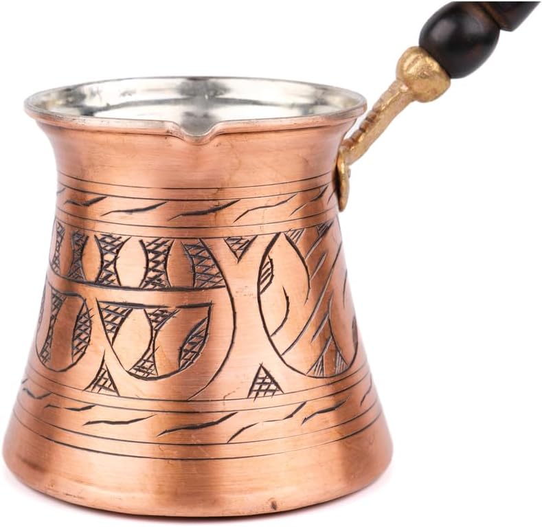 Copper Turkish Coffee Pot Cezve Carved Design for 8 People Traditional Coffee Maker Metallic Color One Piece - Copper One Size