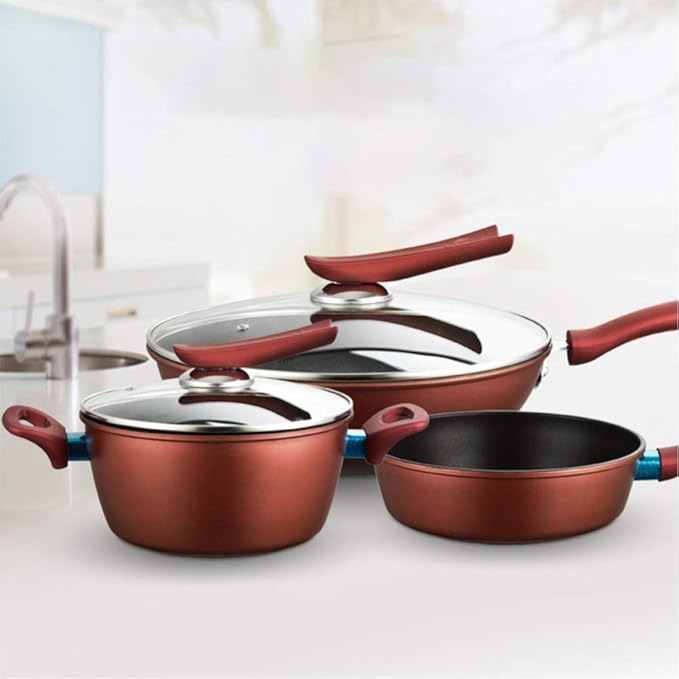 3 Pieces Cookware Pot &amp Pan Sets Saucepan Set Wok Frying Pan Induction Suitable Set OfCan Be Used In A Variety Of Stoves Including Induction Cookers Cookware Set