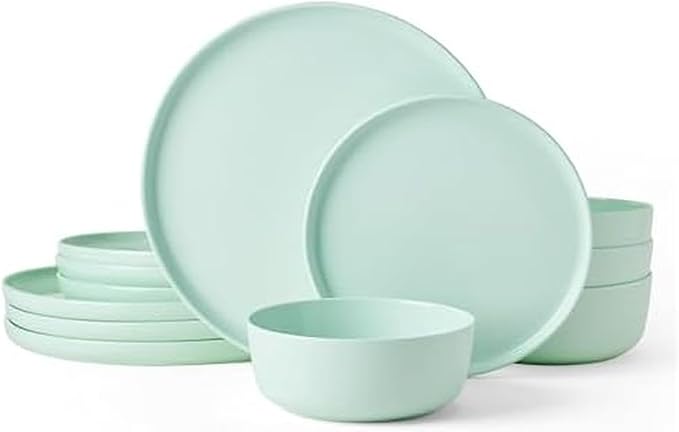 Mikasa Madison Pastel Bone China Lightweight Chip Resistant 12 Piece Dinnerware Set Mint Green