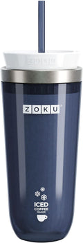 Zoku Instant Iced Coffee Maker Reusable Beverage Chiller Cools Hot Beverages in Minutes Without Dilution Portable 11-ounce Tumbler With Spill-resistant Lid and Straw Grey