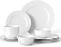 16 Pieces Plates and Bowls Sets White Porcelain Dinnerware Sets Ceramic Dishes Set Service for 4 White Kitchen Dinner Dining Ware Set