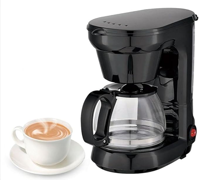 6-Cup Coffee Maker with Easy On/Off Switch Easy Pour Non-Drip Carafe with Removable Filter Basket 650W 750ML Household Small Electric Drip Coffee Machine for Home &amp Office Black