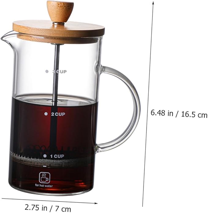 Toyvian Borosilicate Glass Coffee Pot with Lid Plunger Kettle for Loose Tea and Home Brewing Heat Resistant Professional Coffee Maker with Flavor-extracting Mesh and Measurement Scale