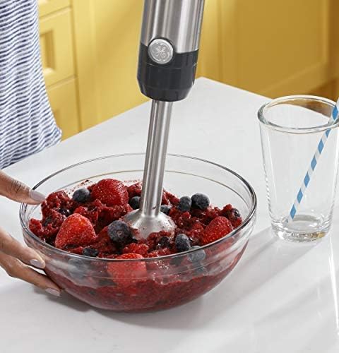 GE Immersion Blender | Handheld Blender for Shakes Smoothies Baby Food &amp More | Includes Whisk &amp Blending Jar | 2-Speed | Interchangeable Attachment for Easy Clean | 500 Watts | Stainless St
