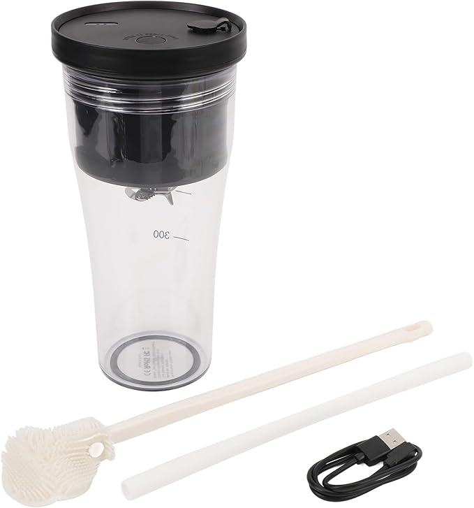 Portable Blender 20oz 600ml Smoothie Maker Shakes Juice Protein Cup with Cleaning Brush Leakproof Lid Sip Spout USB Rechargeable IPX8 Double Gear 6 Blades for Gym Office Traveling