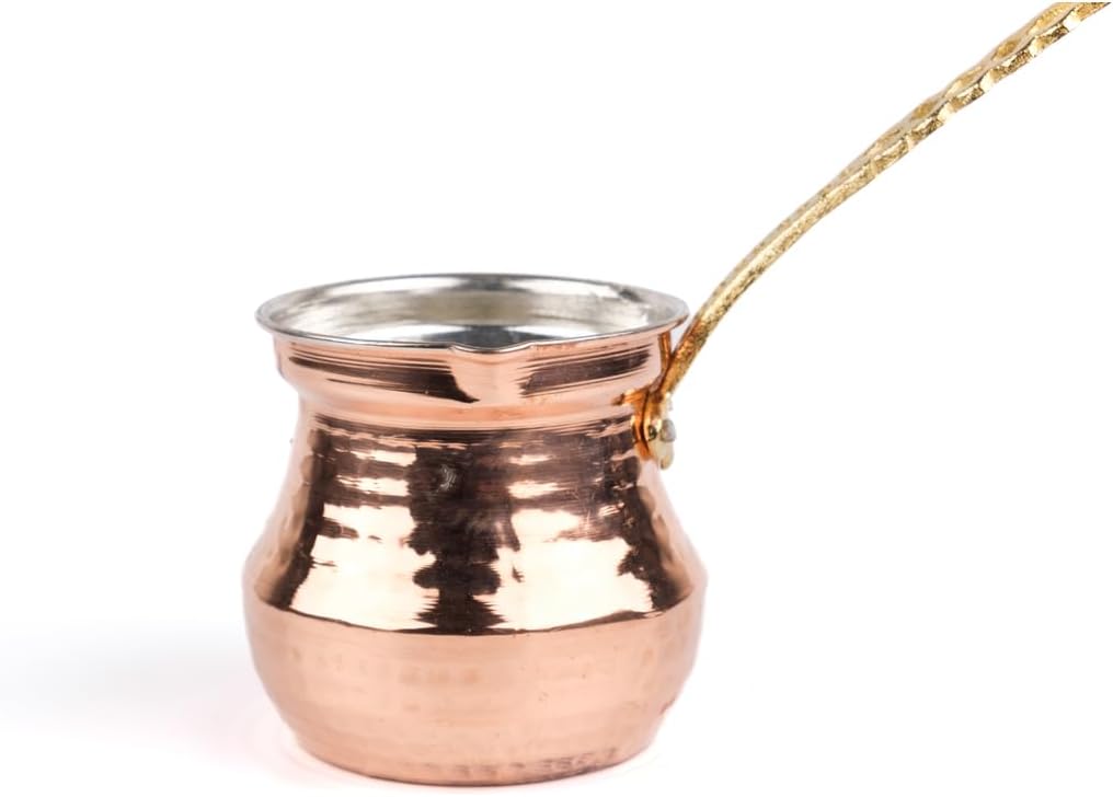 Copper Turkish Coffee Pot Cezve Set Erzincan Handcrafted Design for 5 People Traditional Coffee Maker White Color One Piece - White One Size