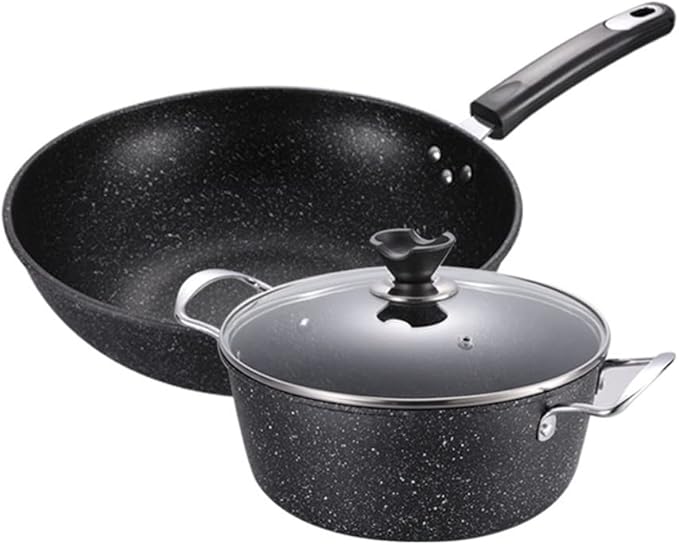 JSEIAJB Cookware Set Black Pan With Lid Cutlery Collection Cookware Cutlery Cookware Nonstick Kitchen Supplies