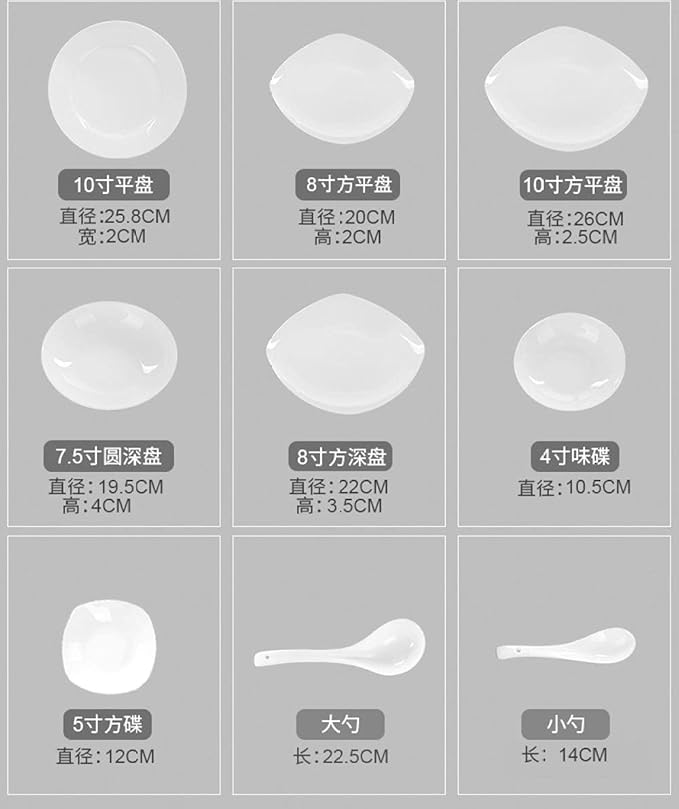 56 Heads jingdezhen Ceramics Dinnerware Sets Tableware Bone China Dishes Set Pot Rice Bowl Salad Noodles Bowl Dish Bowl-Round Plate 56pcs (Square Plate 56pcs)