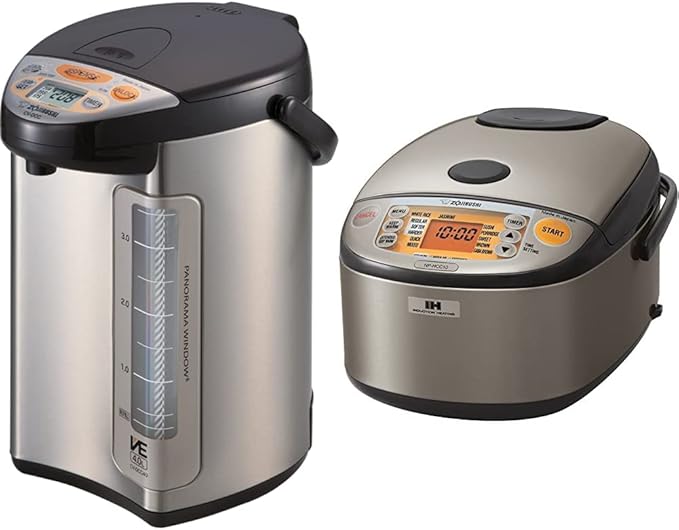 Zojirushi 586361-CV-DCC40XT America Corporation Ve Hybrid Water Boiler And Warmer 4-Liter Stainless Dark Brown &amp Zojirushi NP-HCC10XH Induction Heating System Rice Cooker and Warmer