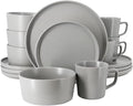 16 Piece Stoneware Dinnerware Set – Modern Matte Finish Plates and Bowls Microwave &amp Dishwasher Safe Service for 4 (Light Gray)