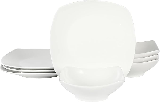 Gibson Home Zen Buffet Matte Porcelain Chip and Scratch Resistant Plates and Bowls Dinnerware Set - White Service for 4 (8pcs)