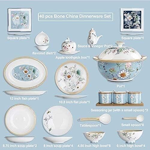 Dinnerware Set Dinner Party Tableware Service Set 40pieces Chinese Style Bone China Tableware Set for 8Dinnerware Set with Bowl Soup Plates Salad Pl