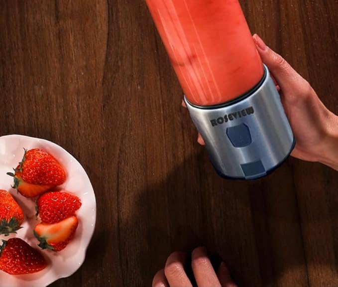 Portable Smoothie blender Glass bottle Mini USB rechargeable 2 battery Handheld Shakes blend Cup USB juicer Cordless Personal smoothies maker mixer (Stainless) (BLK Steel)