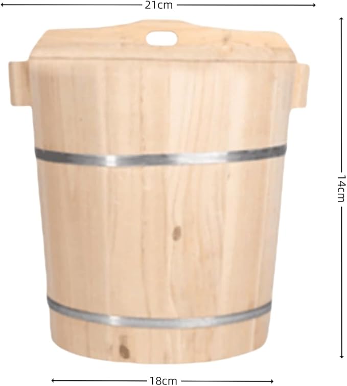 Steamer Rice Barrel Rice Steaming Barrel with Lid Wooden Sushi Rice Bowl Rice Mixing Bucket Home Kitchen Restaurant Coffee Chinese Restaurant Hotel Food Bucket(21 * 14 * 18cm)