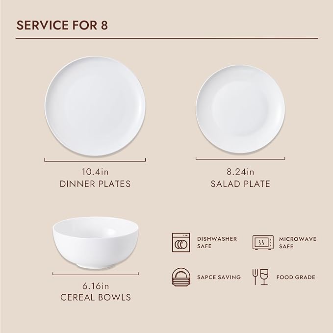 KINGSTONE Bone China Dinnerware Set for 8 with 40 Piece Silverware Set for 8 Dishwasher Safe Tableware for Daily Use with Elegant Design