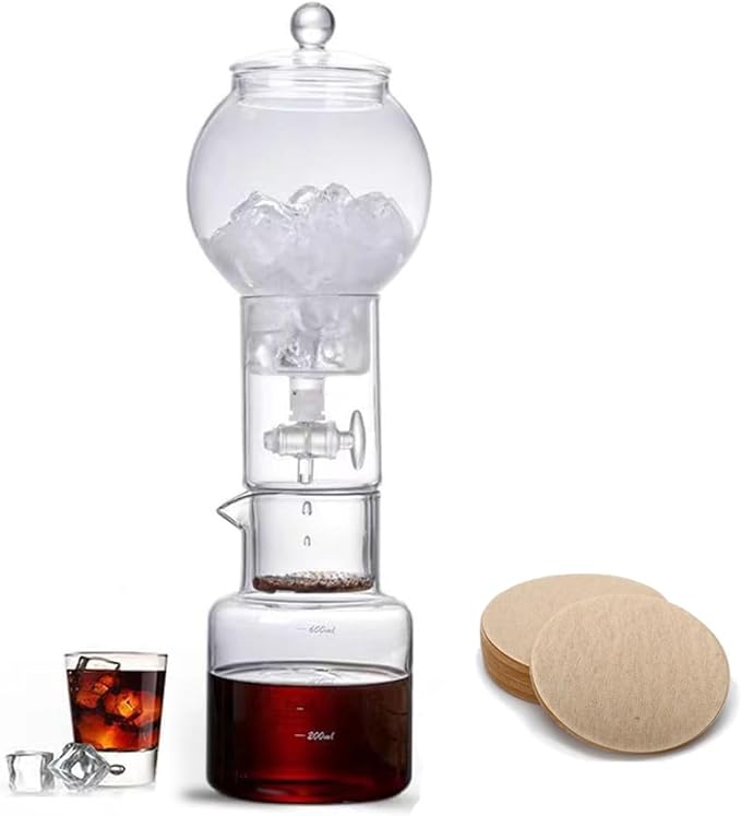 Ice Drip Coffee MakerCold Brew Coffee Makers Pot20oz Cold Brew Tower Slow Drip Cold Brew Machine Borosilicate Glass Drip Coffee Machine for Household Pour Over (Transparent)