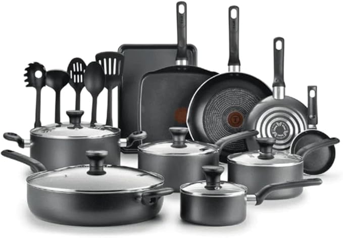 T-fal Easy Care Nonstick Cookware 20 Piece Set Grey Dishwasher Safe pots and pans non stick cooking pot Gray United States New