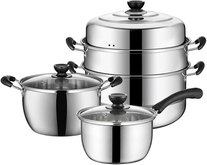 Cookware Set Pots and Pans Set 3pcs Cooking Pot Pot Set Combination Stainless Steel Steamer Soup Pot Milk Pot Household Cookware Sets Cooking Pot Set Cooking Pan Set
