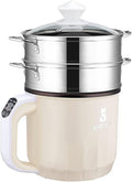 Rice Cooker - Rice Cooker With Steamer Basket 1.9L Rice Cooker All-in-one Multifunctional Home Cooker/Frying Pan/Wok/Soup Pot Steamed Healthy Food And Vegetables (Color : White+2 Steamer)