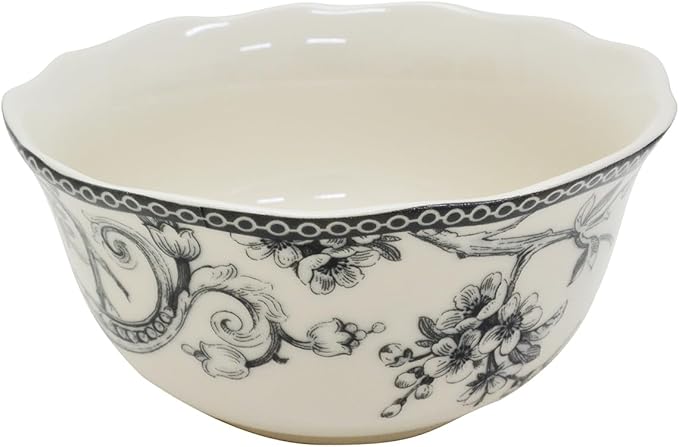 222 Fifth Adelaide 16-Piece Casual Grey Porcelain Dinnerware Set – Service for 4 Classic Toile Bird &amp Floral Design Microwave &amp Dishwasher Safe for Everyday Dining &amp Entertainment