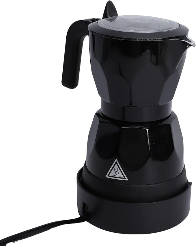 Haofy Electric Coffee Maker Aluminum Mocha Pot with Transparent Lid for 3 Cups Quick Brewing At Home Office or Travel (Black)