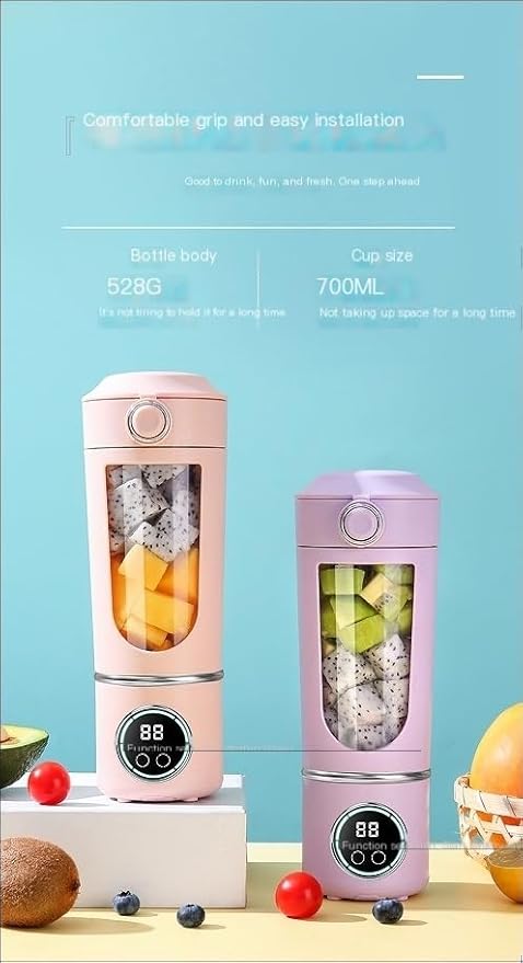 Portable juicer small rechargeable juicer multifunctional juicing cup household crushed ice juicing cup USB charging (White)