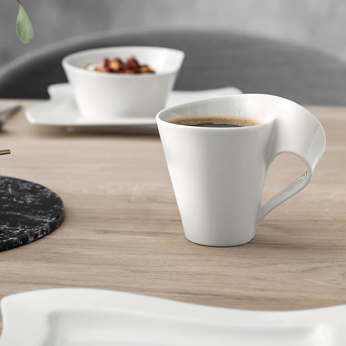 Villeroy &amp Boch New Wave 4-Piece Place Setting Dinner Salad Plate Bowl and Mug – Premium Porcelain Dinnerware White