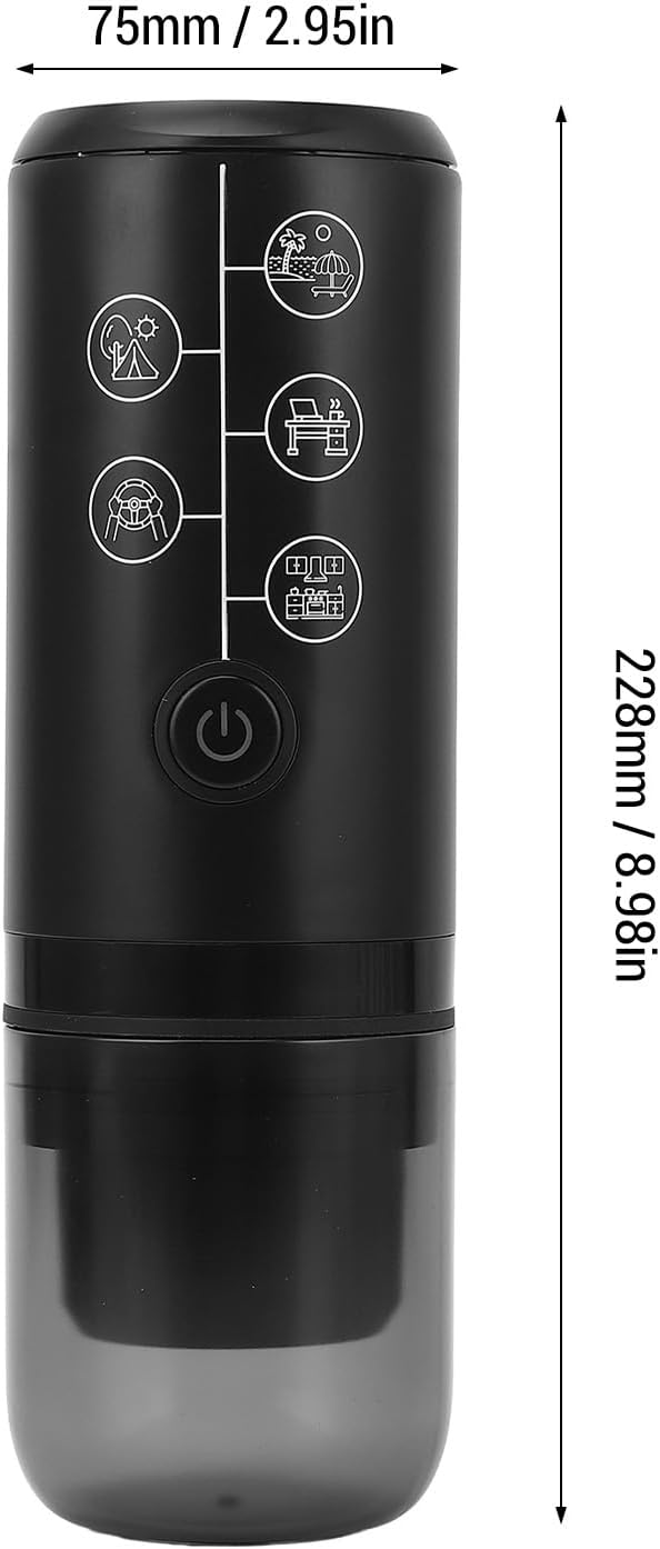 Portable Electric Coffee Maker Lightweight Compact Cordless Rechargeable 17 Bar Pressure Capsule Coffee Machine with Intelligent Control Panel for Outdoor Travel Home Office (Black)