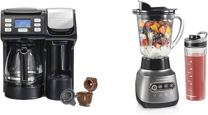 Hamilton Beach FlexBrew Coffee Maker and Wave Crusher Blender Single Serve &amp Full Pot Brewing 40oz Jar 20oz Travel Jar