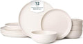 12-Piece Stoneware Dinnerware Set for 4 10 Plates &amp 7.5 Salad Plates &amp 5.9 Bowls Microwave &amp Dishwasher Safe Stackable Matte Glaze Kitchenware Chip &amp Scratch Resistant(White)