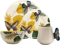 ARTESA ORGANICS BRIGHT NATURE AMARILLO Ceramic Dinnerware Set Yellow Butterfly Pattern with Tropical Leaves Handmade &amp Hand-Painted 4-Piece Collection Microwave Safe