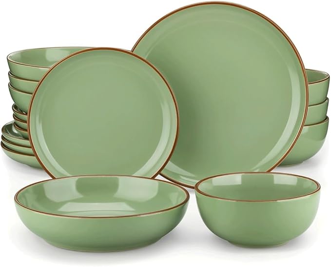Round Dinnerware Set 16 Piece Ceramic Tableware with Dinner Dessert Soup Plate Bowl for 4 Person