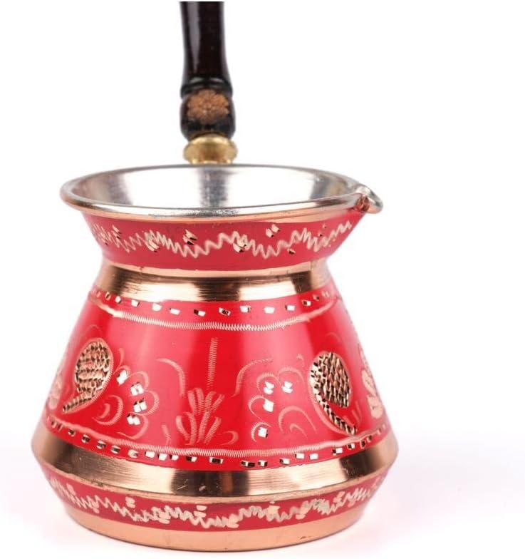 Copper Coffee Pot Set Erzincan Handmade 3-Piece Set 8-6-4 Person Capacity Traditional Turkish Coffee Maker Red Color - Red One Size