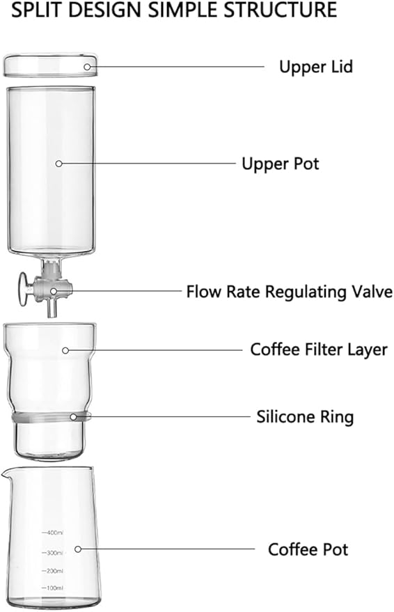 13.5OZ Cold Brew Coffee Maker High Borosilicate Glass Ice Drip Coffee Brewer Adjustable Outlet Drip Speed Constant Pressure Brewing