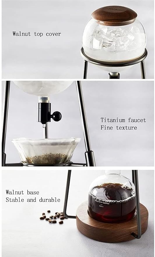 Habiba Iced Drip Coffee Maker Durable Cold Brew Coffee Maker 500ML/16.9oz 4-6 Cups Iced Drip Coffee Maker Coffee Maker with Adjustable Dripper ＆ Filter Reusable