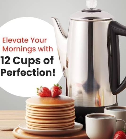 Stainless Steel 12-Cup Percolator with Automatic Shut-off Keep Warm Removable Filter Touch Handle Cord-less Serve