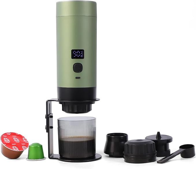 Wireless Mini Espresso Machine Portable Coffee Maker for Travel/Camping/Office 3-in-1 Single Serve Coffee Maker Compatible with Capsules&ampGround Coffee Gifts for Espresso Lovers (Green)