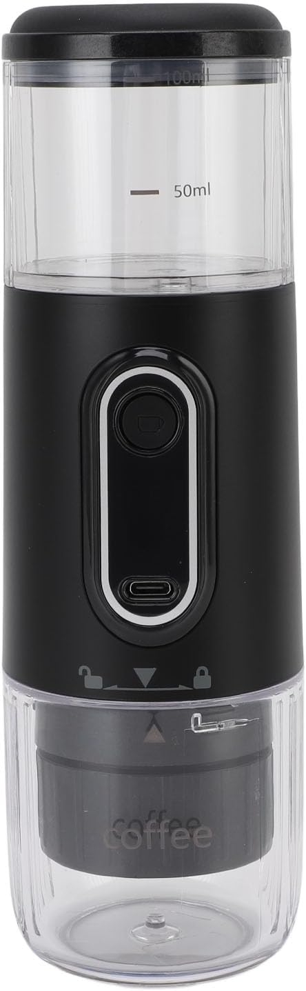 Portable Coffee Maker Self Heating Type C Rechargeable Handheld Capsule Coffee Maker Machine Ground Coffee Capsules 100ml Stable Pressure 2500mAh Battery (Black)