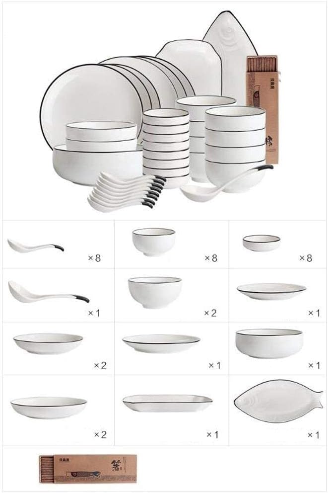 Ceramics Dinner Set Kitchen and Dining Service Durable Kitchen Dinnerware Set Dinner Salad Appitizer Dessert Plate Bowls Best for Indoor and Outdoor Party Creativity Villa Table Decor (D One Size)