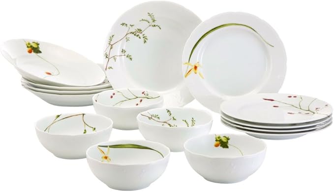 Narumi 40912-34275 Satohana Calendar Dinnerware Set Green Floral Pattern Set of 5 Patterns Cute For 5 People 15 Pieces Microwave Warming Made in Japan Gift Box
