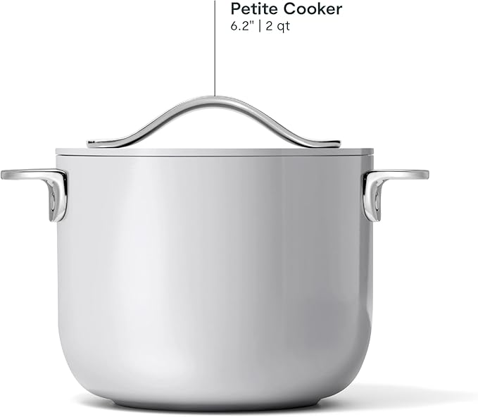 Caraway Petite Cooker - 2 Qt Ceramic Coated Pot - Free From Forever Chemicals - Perfect for Rice Grains or Sauces - Gray