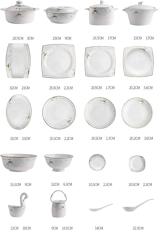 Dinnerware Set Nordic Light Luxury Phnom Penh Soup Pot/Plates Ceramic Plates and Sets for Restaurant and Wedding Gifts/Bone China Dinner Set (E)