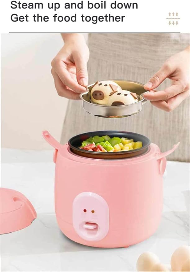Electric Cute Rice Cooker with 2 Layers Heating 1.2L Mini Rice Cooker and Steamer Multifunction 2-3 Person Kitchen CookerPink