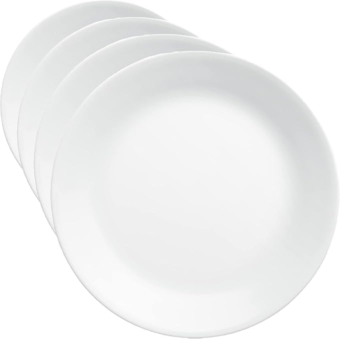 Corelle Vitrelle 4-Pieces 10.25 Glass Dinner Plates Chip &amp Crack Resistant Glass Dinnerware Set PlatesWinter Frost White(Pack of 4)