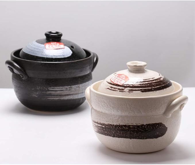 Earthenware Clay Rice PotJapanese Stone Rice CookerStove Stew PotHot PotCeramic Casserole with LidHeat Resistant Stock Pot for Steam Simmering F 2l (F 1L)