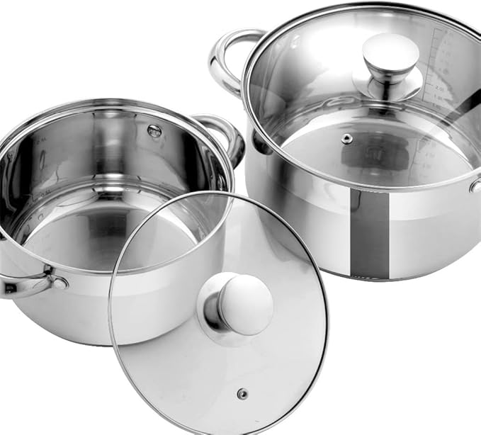 Solid Cookware Set Stainless Steel 7-Piece Kitchen Cooking Pot&ampPan Set Saucepan Casserole Steamer Frypan with Glass lid