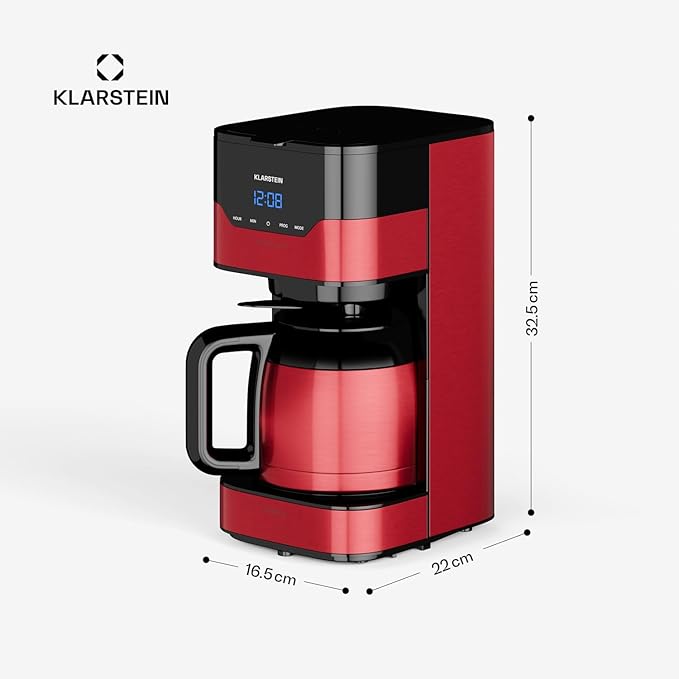 Klarstein Arabica Coffee Machine with Filter - Filter Coffee Machine 800 Watt EasyTouch Control 1.2 L Up to 12 Cups with Permanent Filter Red/Black